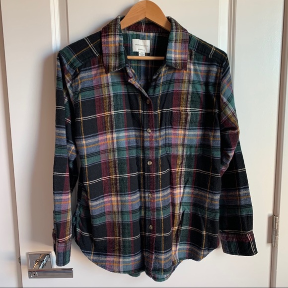 American Eagle Outfitters Tops - American Eagle Flannel Shirt Green & Purple
